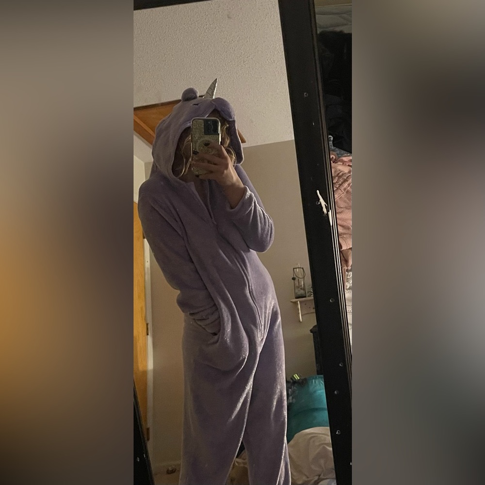 Purple sparkly unicorn onesie pjs